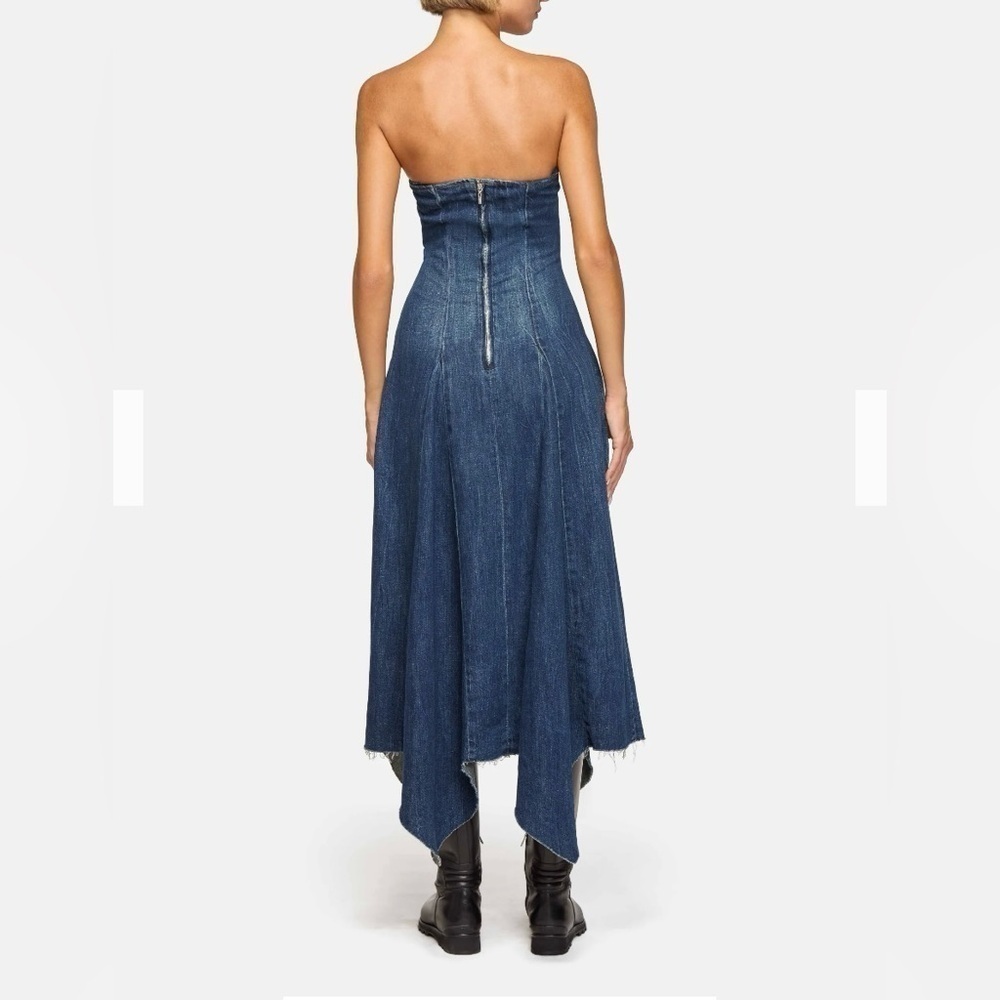 EB Denim Eliana NWT Jean Jaggered Hem Flowy Strapless Fit & Flare Dress Large - Picture 4 of 4